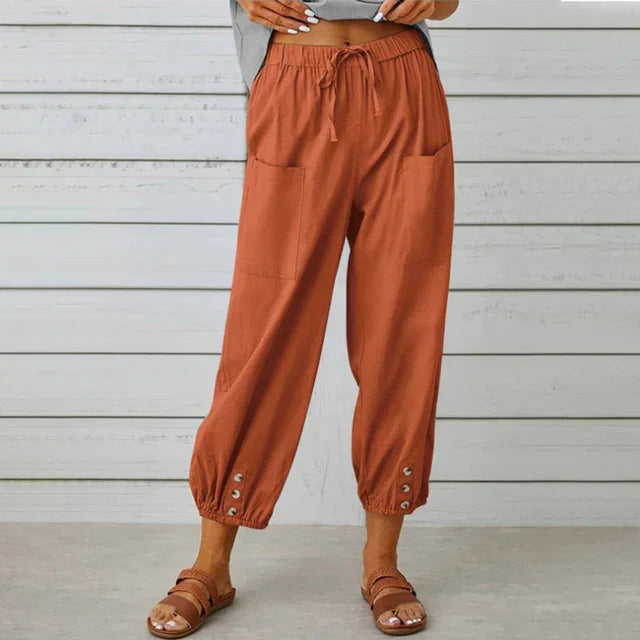 Talia | Black Relaxed Button-Cuff Pants