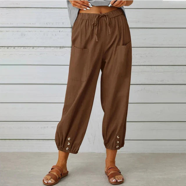 Talia | Black Relaxed Button-Cuff Pants