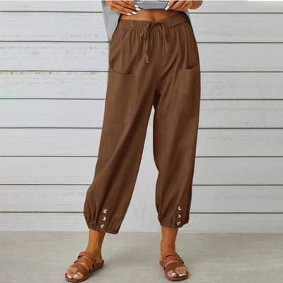 Talia | Black Relaxed Button-Cuff Pants