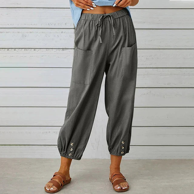 Talia | Black Relaxed Button-Cuff Pants