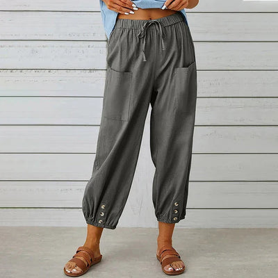Talia | Black Relaxed Button-Cuff Pants