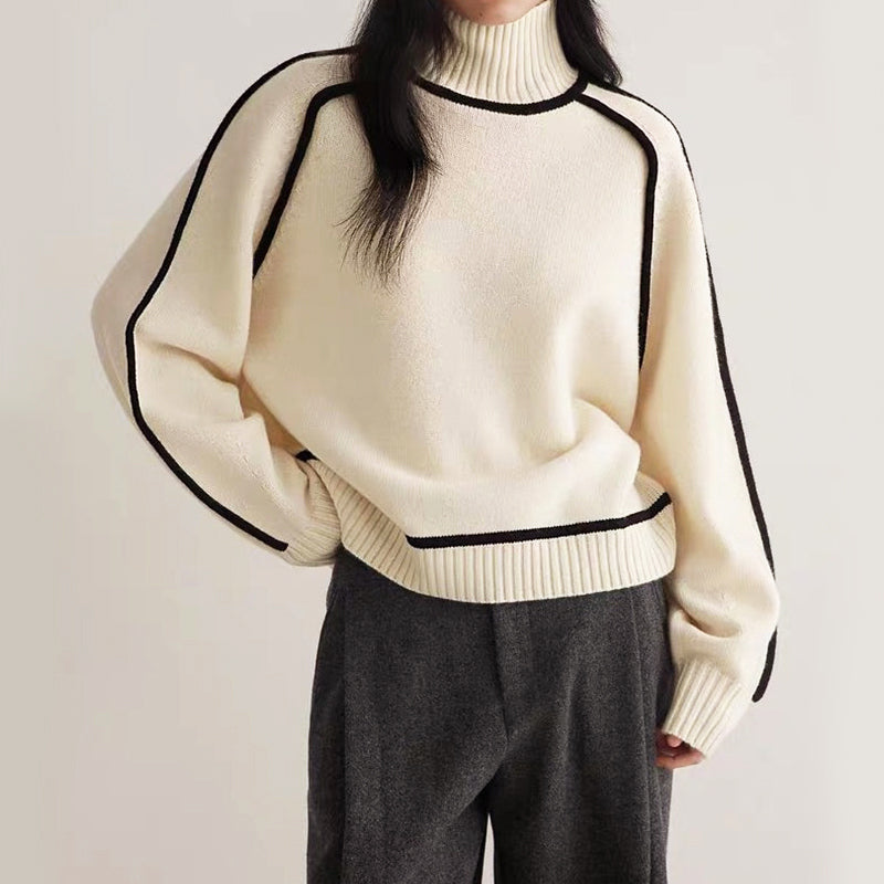 Women’s Contrast-Edge Turtleneck Knit Sweater