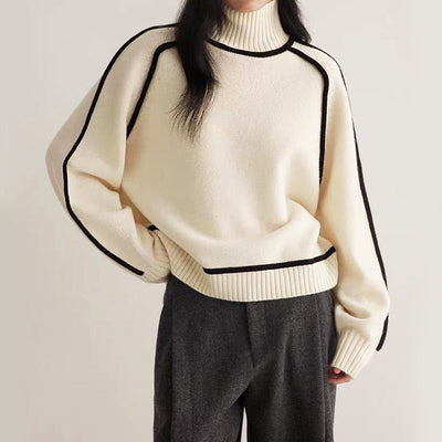 Women’s Contrast-Edge Turtleneck Knit Sweater