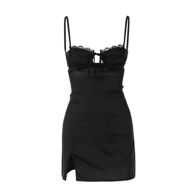 Eleanor | Women’s Elegant Satin Mini Dress with Statement Slit
