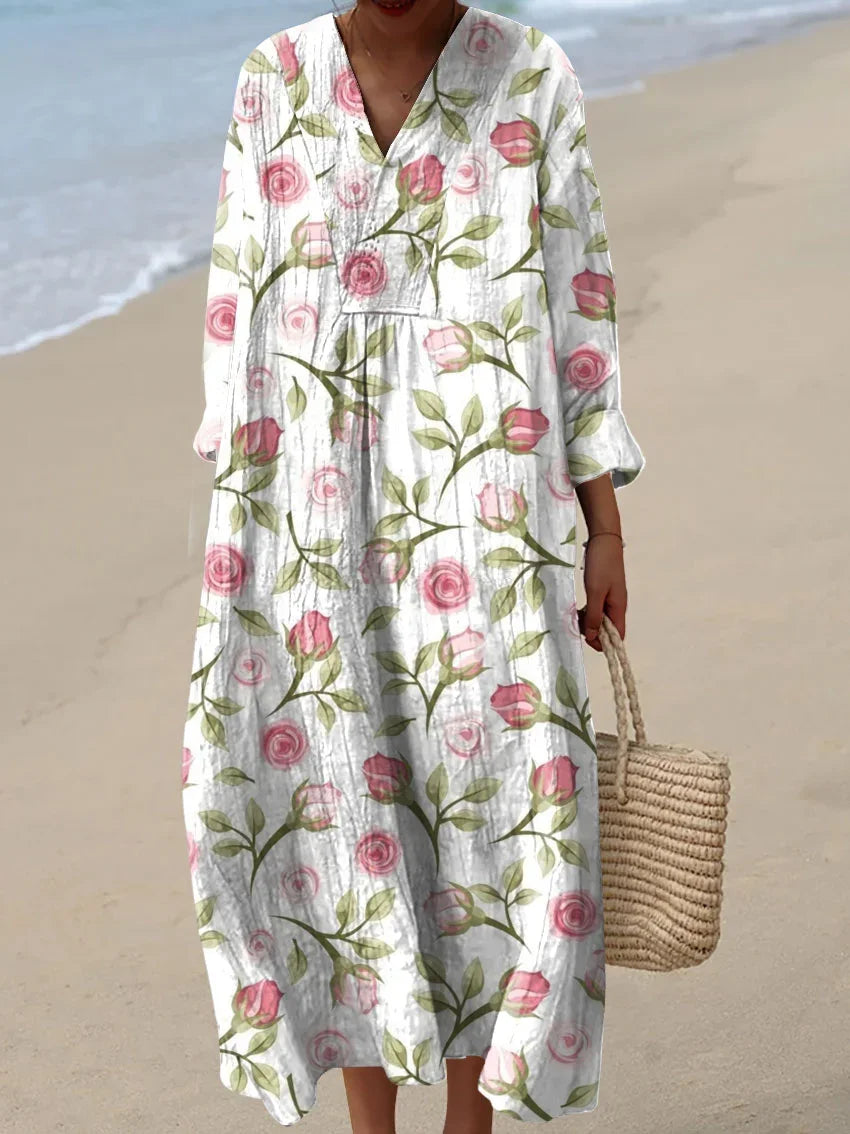 Bhea | Casual Rose Flower Print Midi Dress