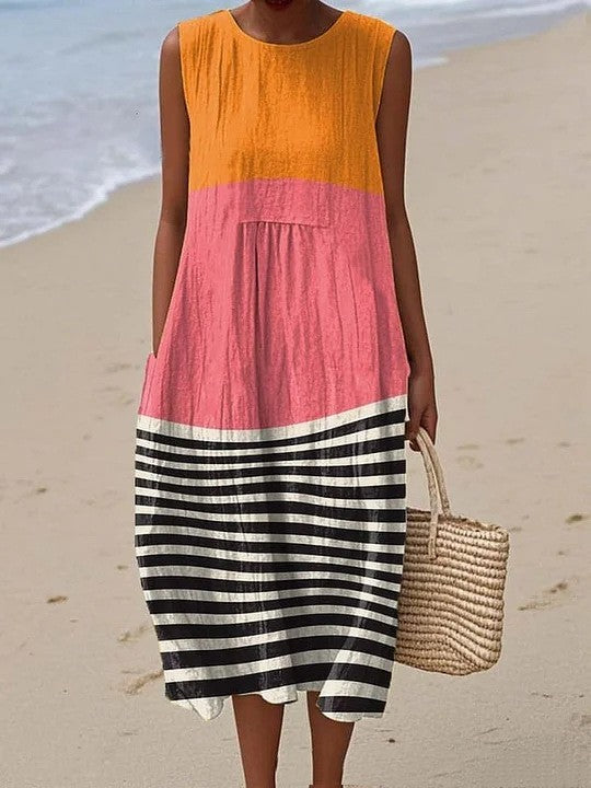 Daphne | Sunset Stripe Sleeveless Midi Dress