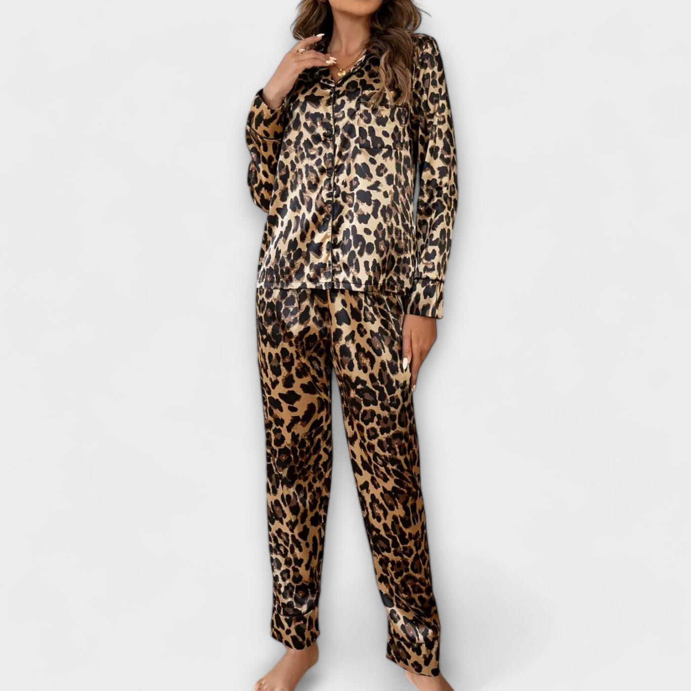 Glamorous Leopard Satin Pajama Set