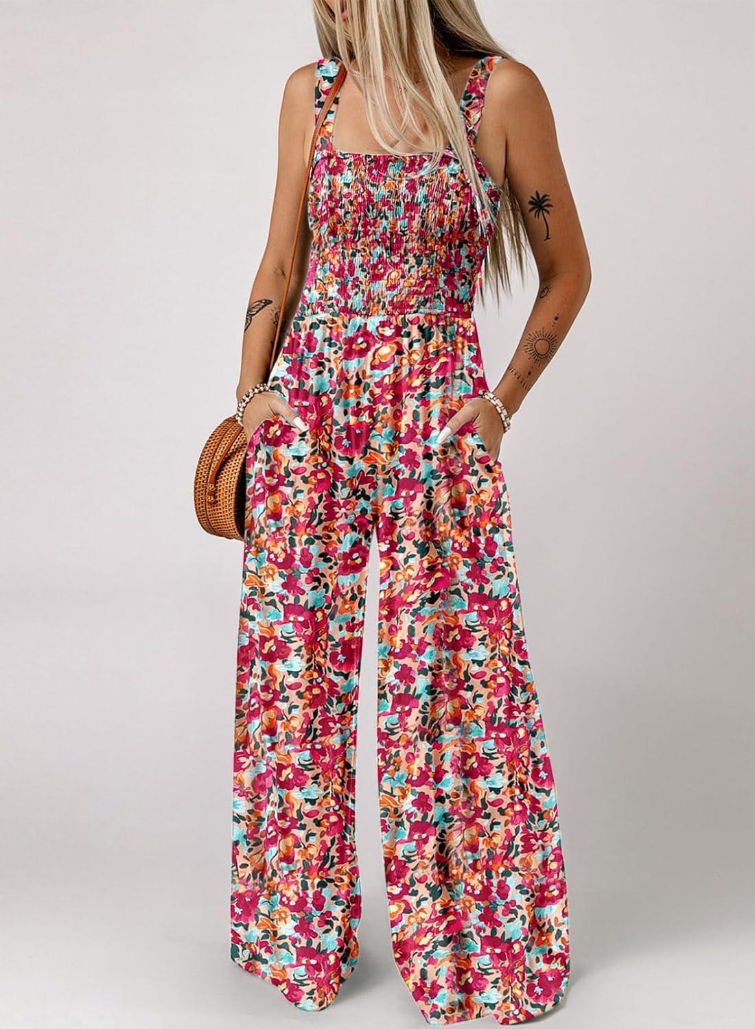 Florence - Floral Print Sleeveless Jumpsuit with Pockets