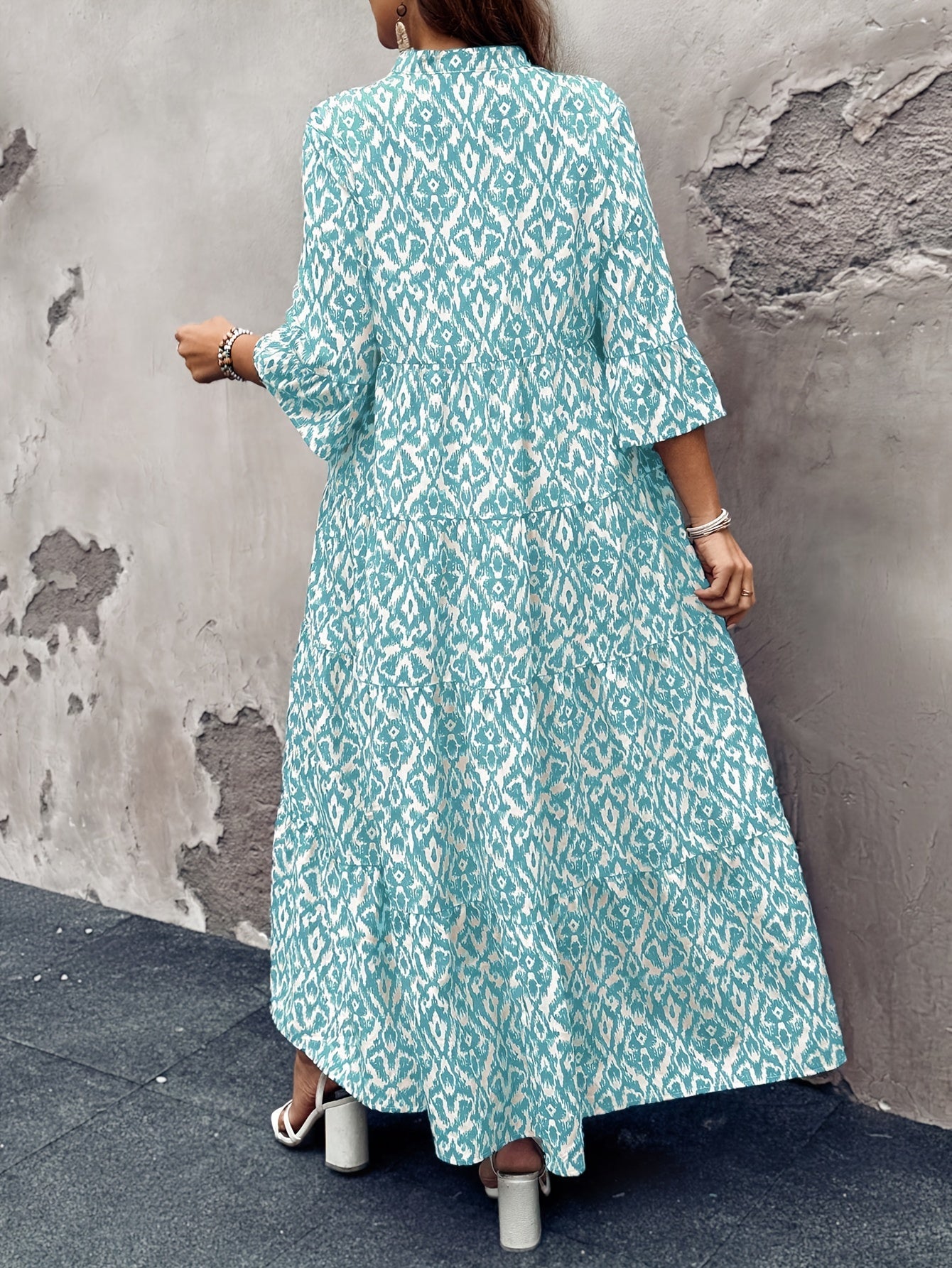 Ariana | Aqua Ikat Maxi Dress