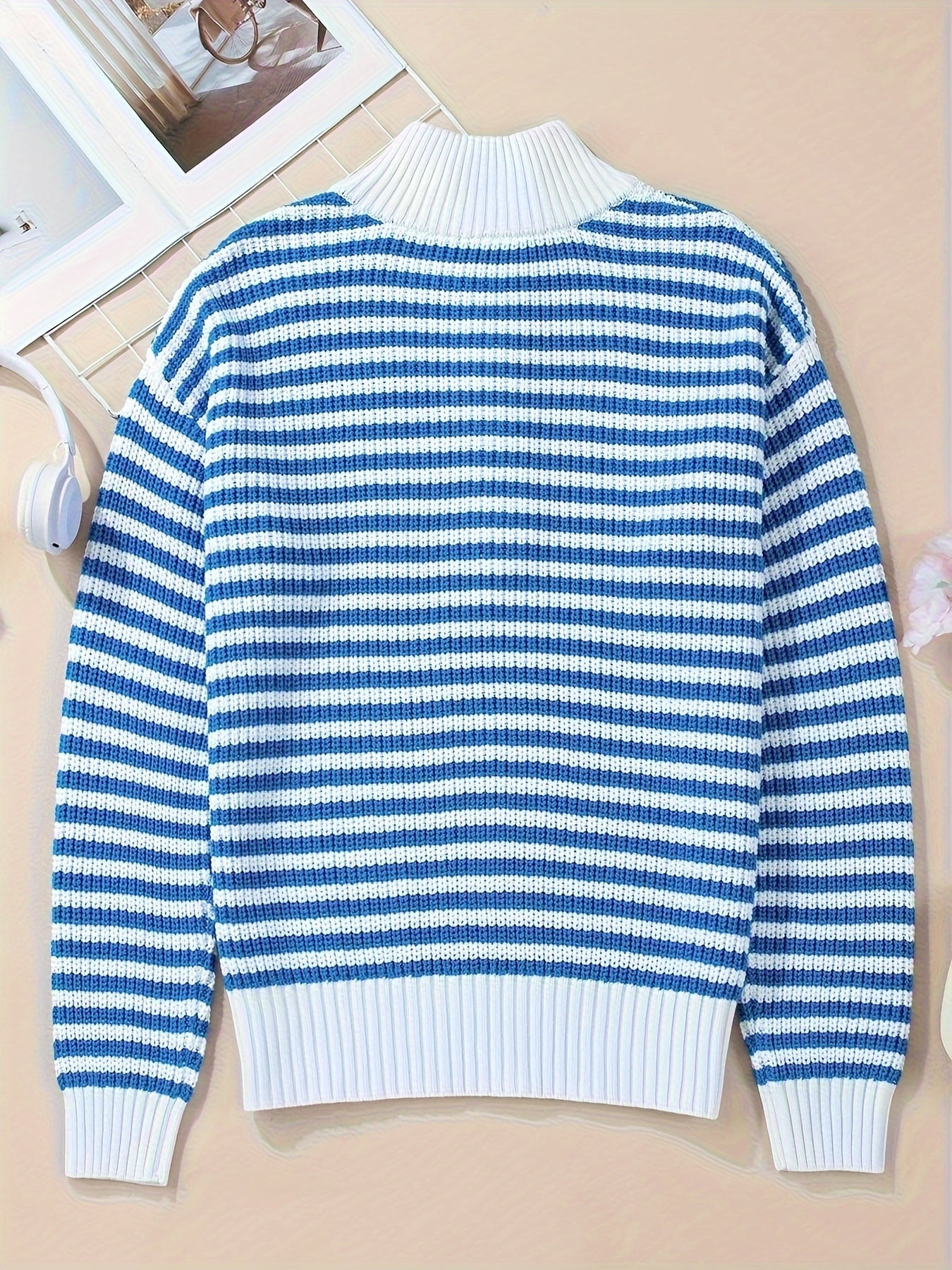 Celia | Striped Zipper Pullover Sweater