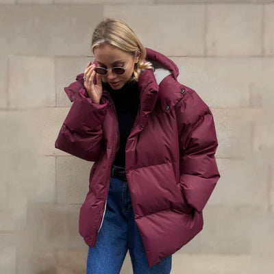 Women’s Puffer Jacket – Oversized Fit – Quilted Warmth – Hooded Water-Resistant Design