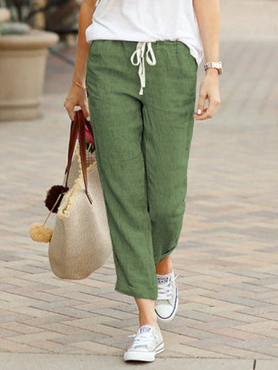 Women’s Trousers – Linen – Relaxed Fit – Drawstring Waist – Full Length