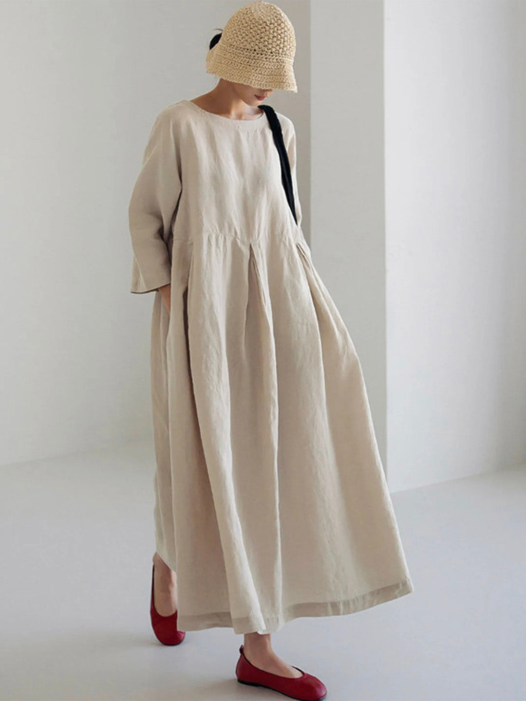 Luna™ - Loose Linen Dress with Side Pockets