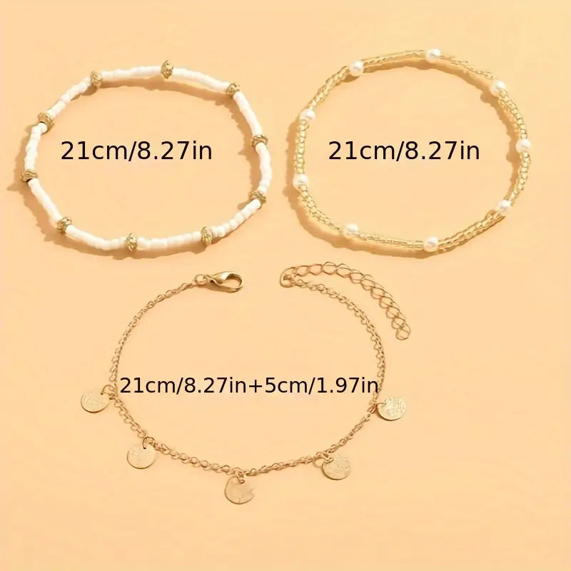 Coastal Charm 3-Piece Layered Anklet Set | Gold 18k