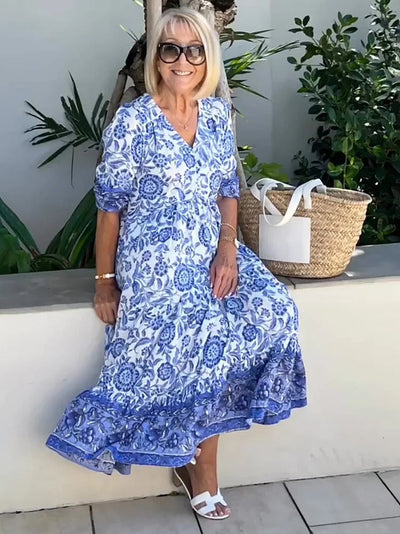 Lilara - Boho Deep V Neck Floral Dress