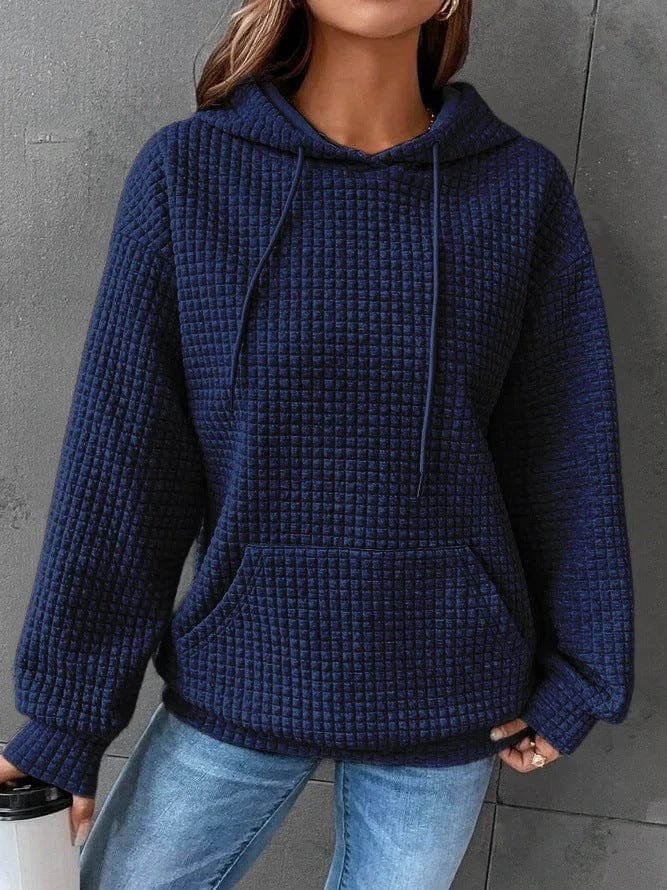 Women’s Quilted Hoodie – Relaxed Fit – Drawstring Hood – Kangaroo Pocket – Ribbed Hem