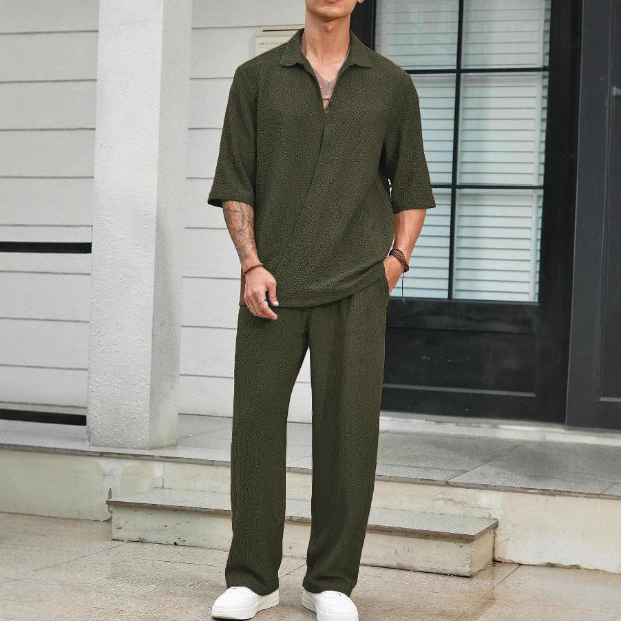 Men’s Casual Set – Lightweight Shirt and Pants – Relaxed Fit – Breathable Fabric