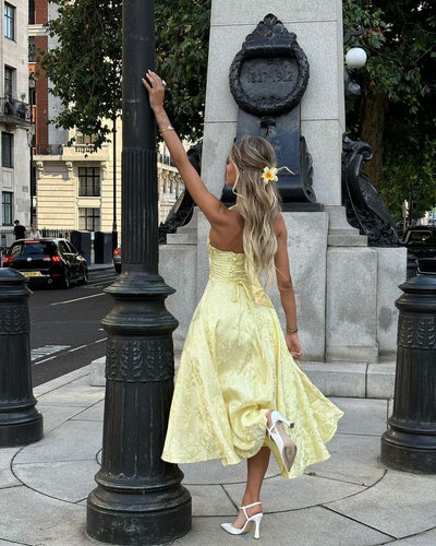 Niamh | Elegant Embroidered Deep V Sleeveless Dress