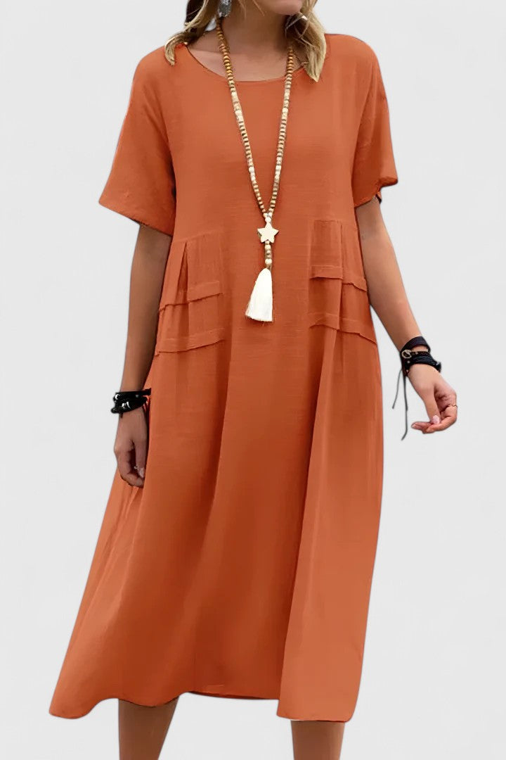 Chloe | Loose Short-Sleeve Pocket Midi Dress