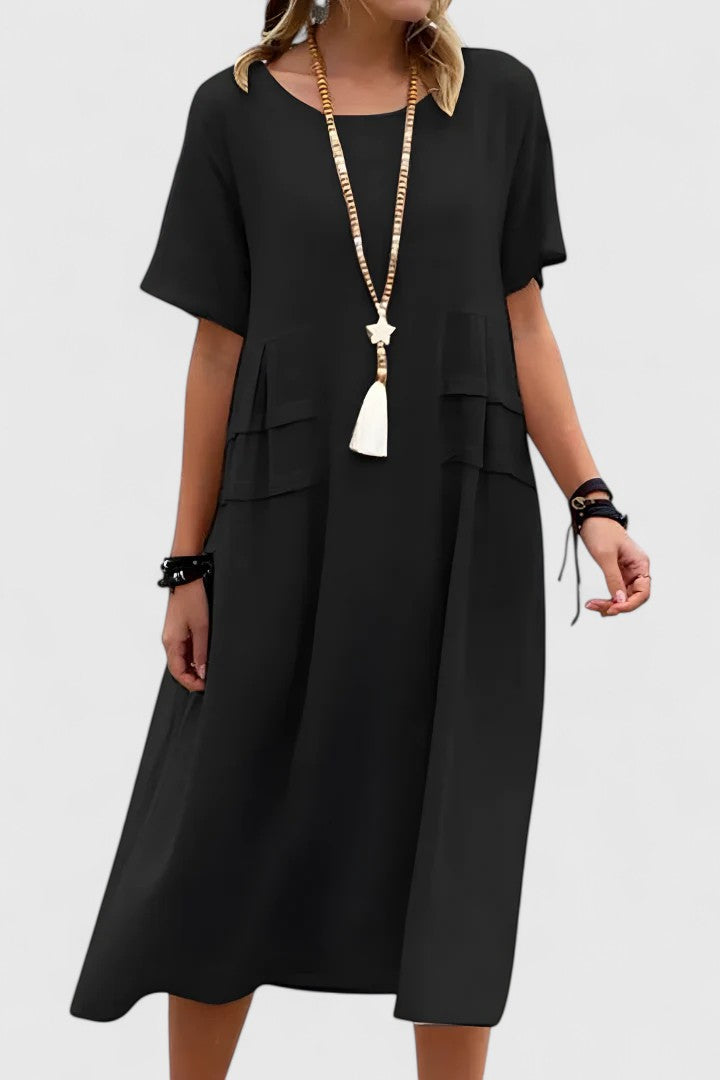 Chloe | Loose Short-Sleeve Pocket Midi Dress