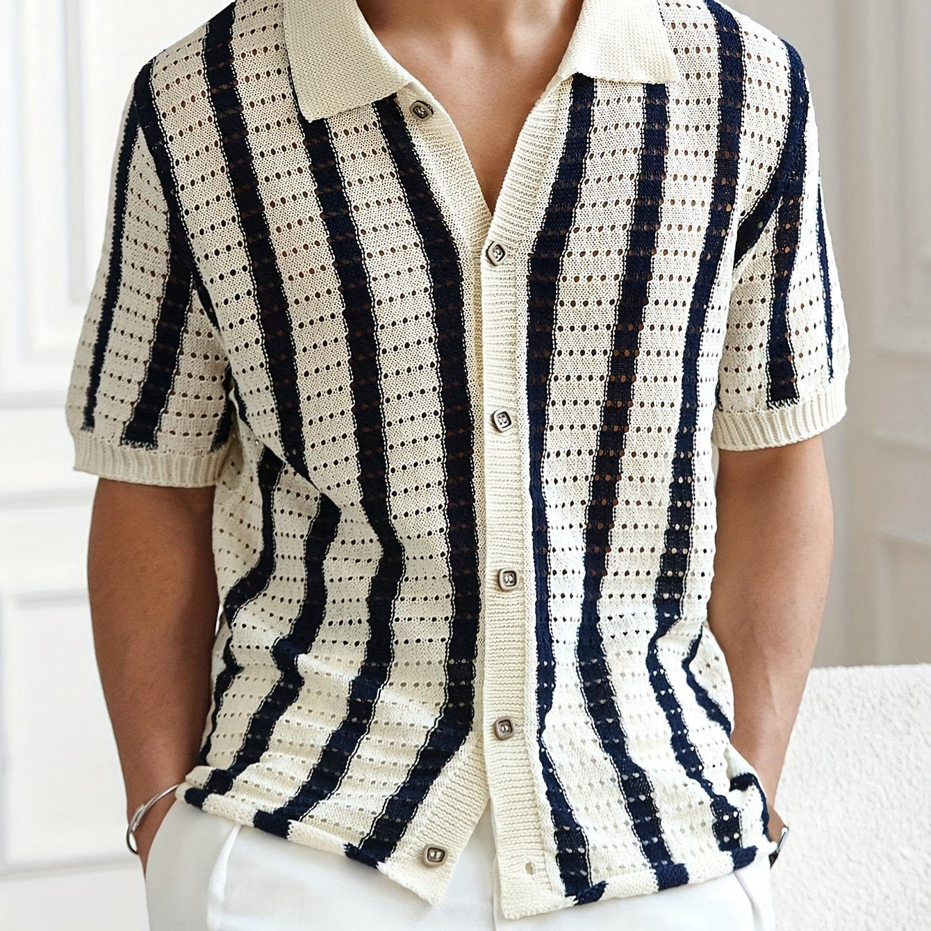 Fiorenzo D'Amico Knit Striped Button-Up Shirt