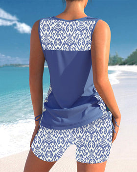 Radostawa – V-Neck Tankini with Geometric Print