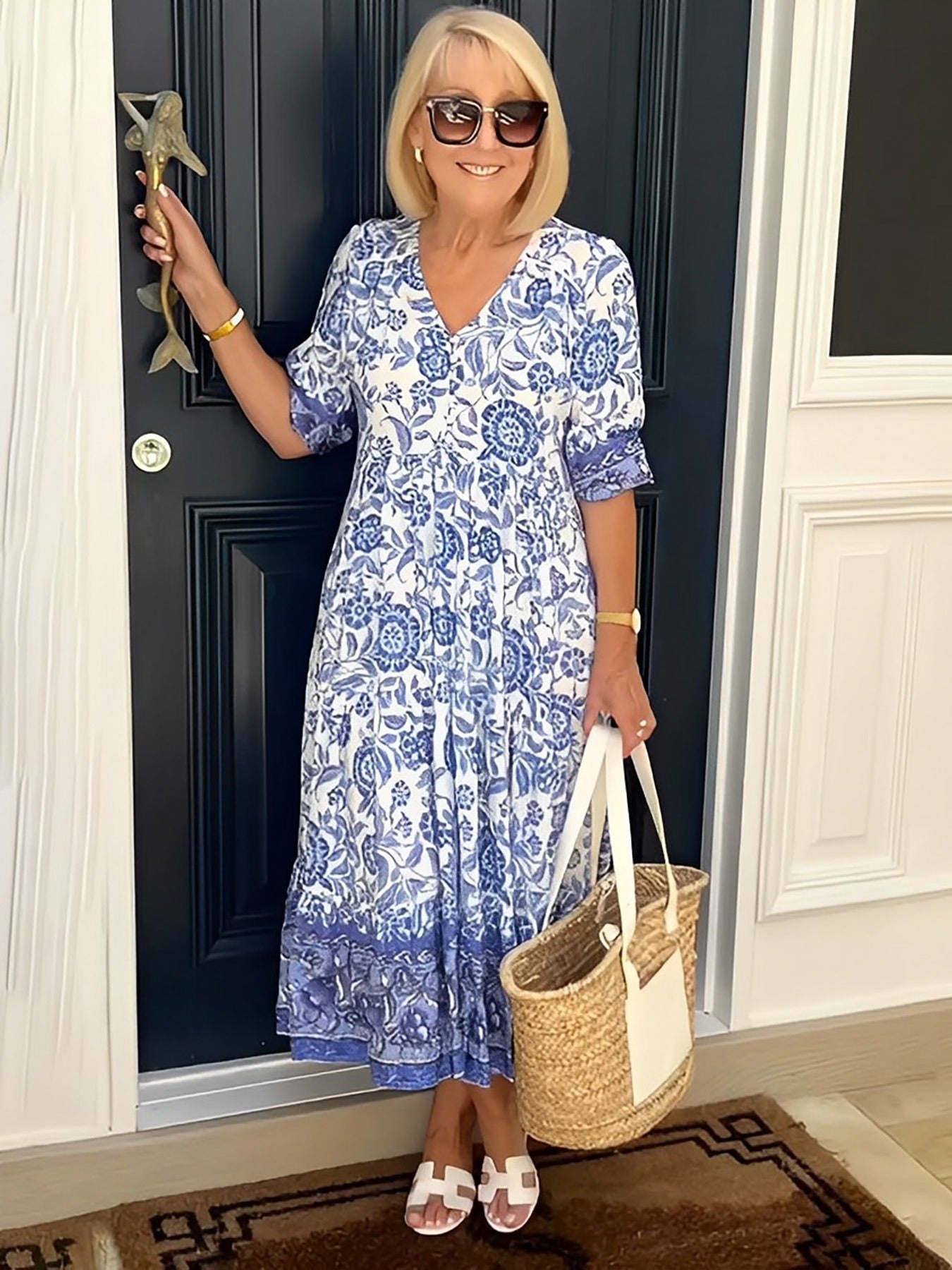 Lilara - Boho Deep V Neck Floral Dress