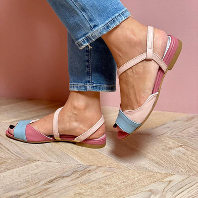Ella | Asymmetric Pink Sandals with Colour Block Detail