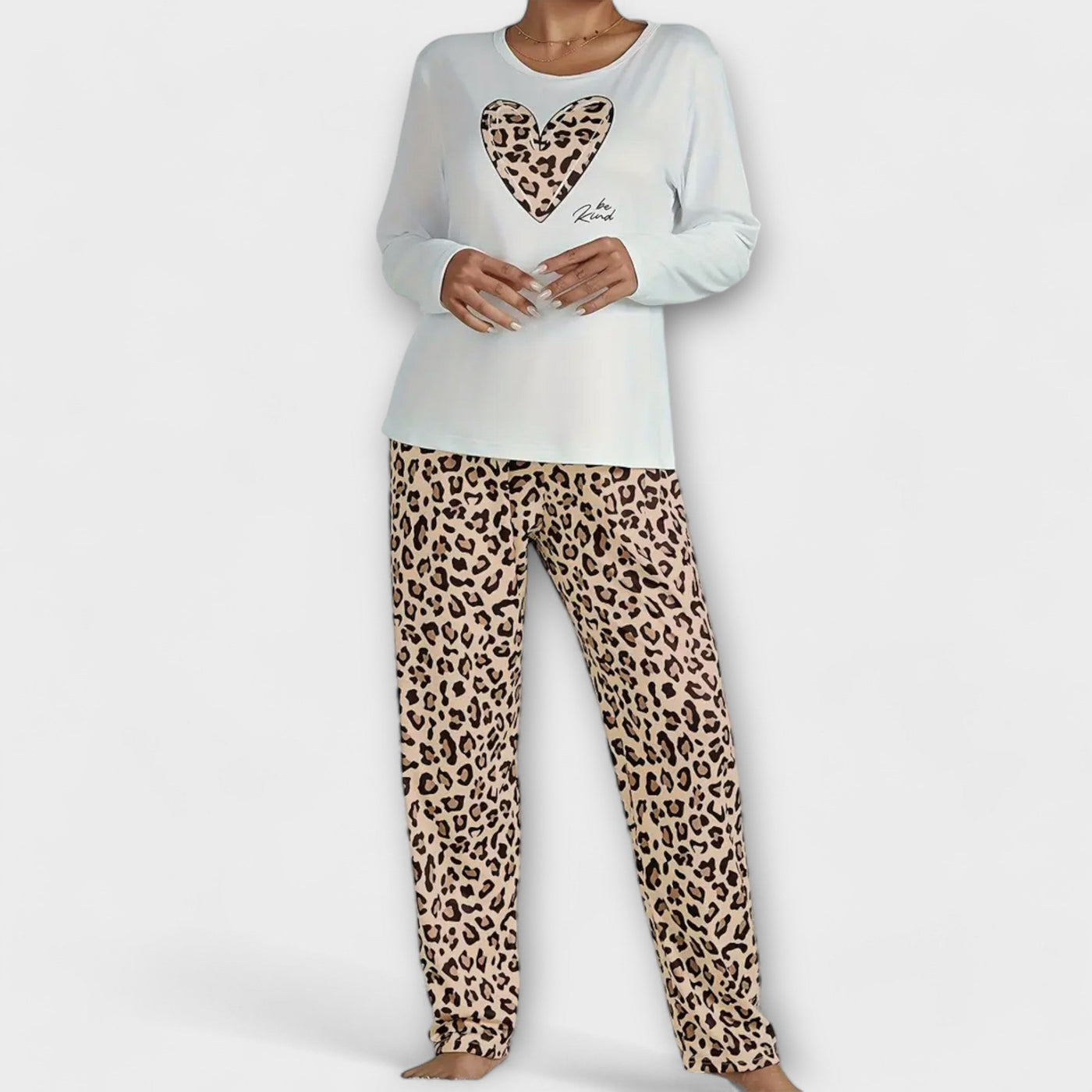 Kusset Leopard Pajama Set with Heart Detail