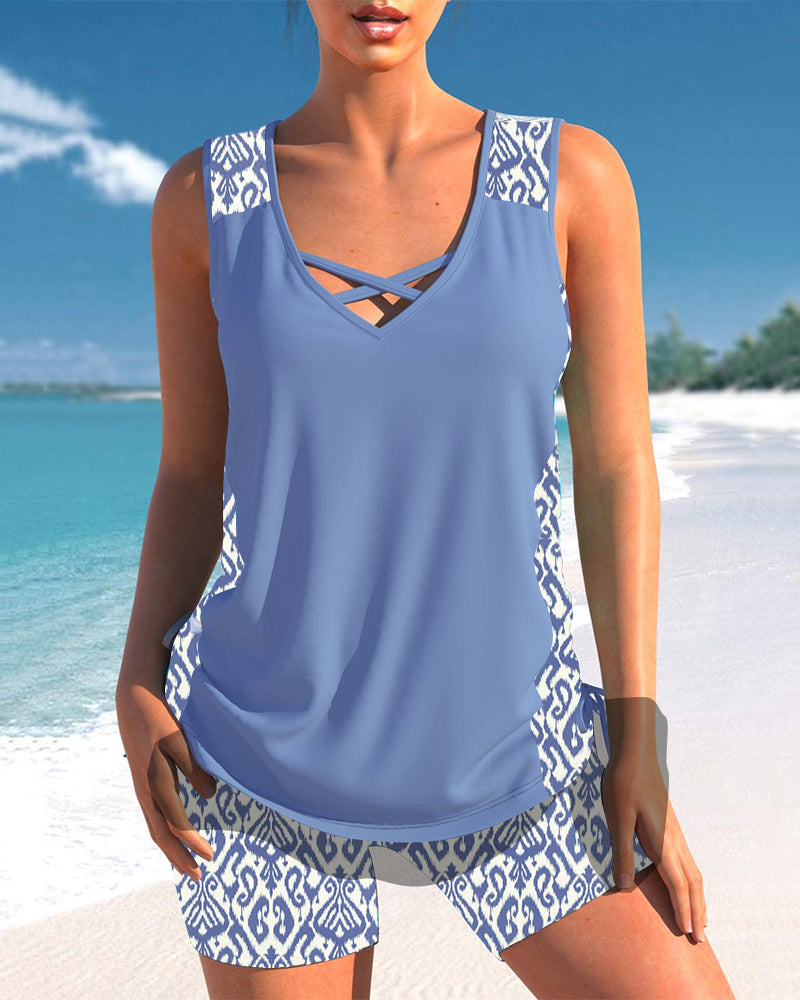 Radostawa – V-Neck Tankini with Geometric Print