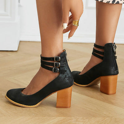 Casilda | Smooth sandals with ankle strap and chunky heel