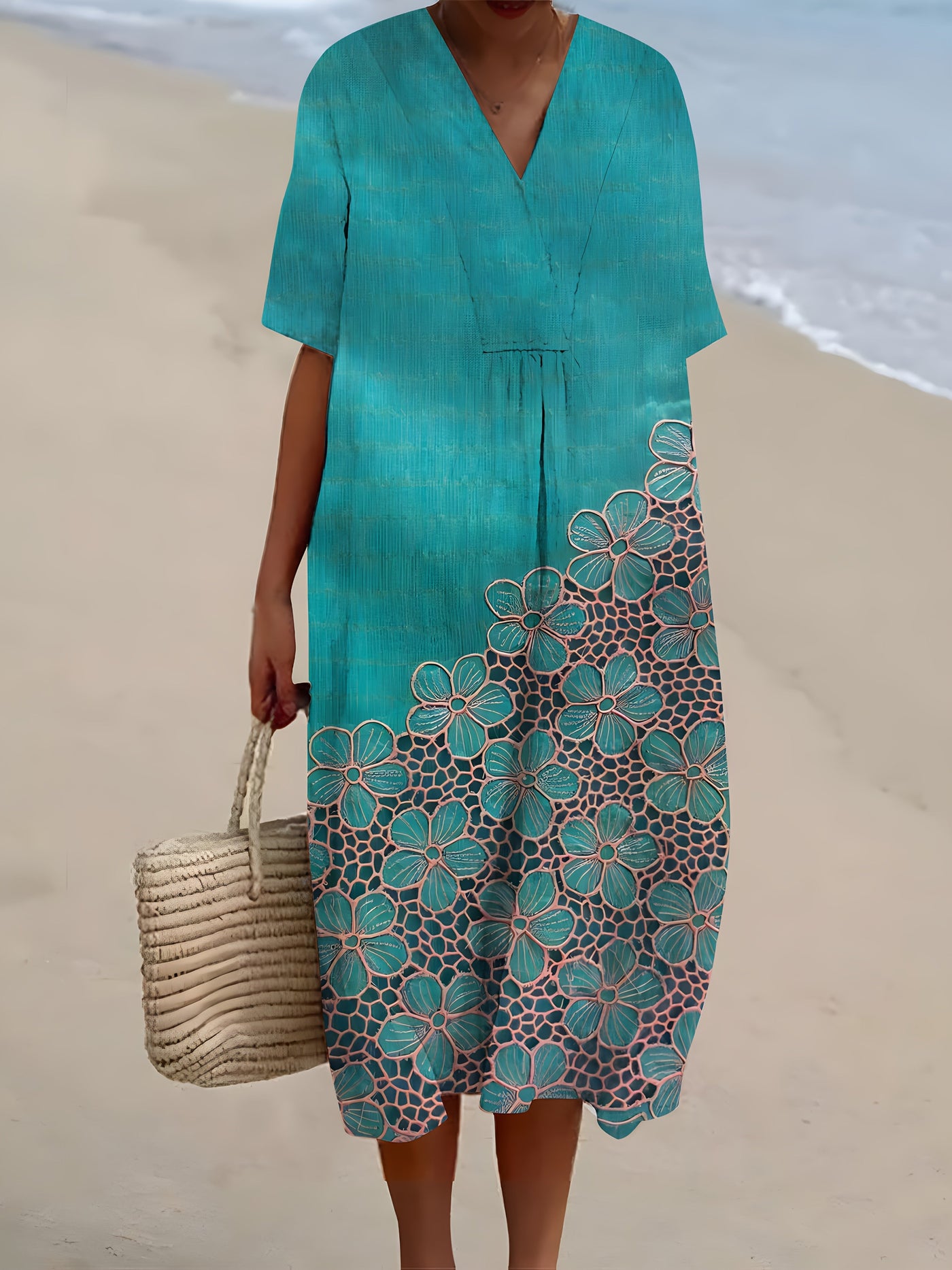 Mira | Coastal Bloom Embroidered Midi Dress