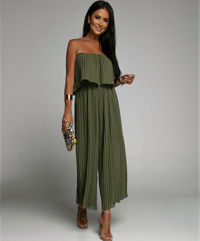 Avencea Khaki Pleated Jumpsuit