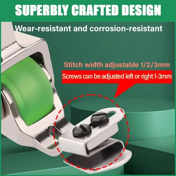GlideCraft™ Adjustable Roller Foot — Master Perfect Hems with Effortless Precision on Any Fabric