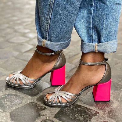 Seraphina | Colorful, Shiny Sandals with Buckle and Chunky Heel