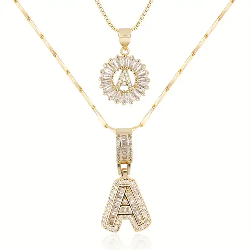Moissanite letter initial necklace set | White Gold 18k