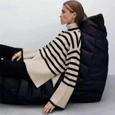 Avencea - Striped Turtleneck Sweater Magic
