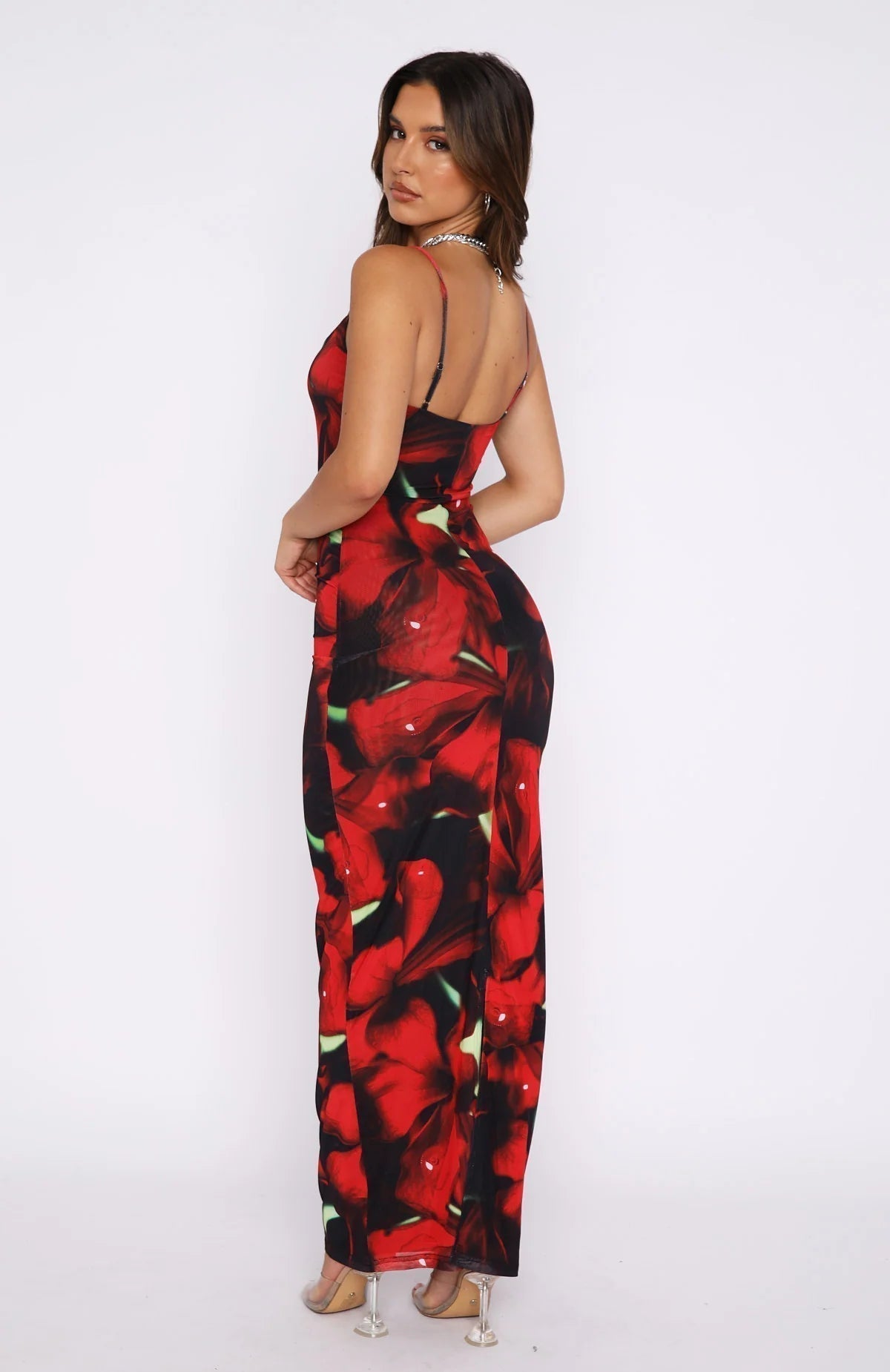 Women’s Maxi Dress – Slim Fit – Spaghetti Straps – Floral Print – Lightweight Fabric