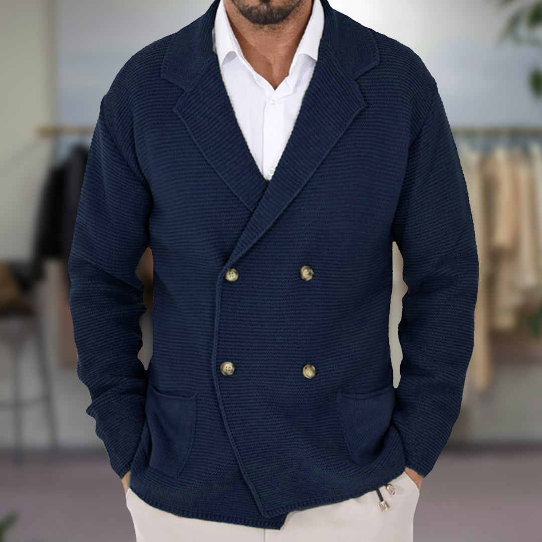 Men’s Cardigan – Wool Blend – Regular Fit – Double-Breasted – Blazer Lapel – Ribbed Knit