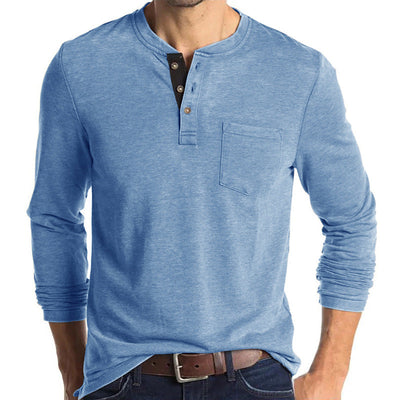 Men's long sleeve tee with button-down collar and chest pocket