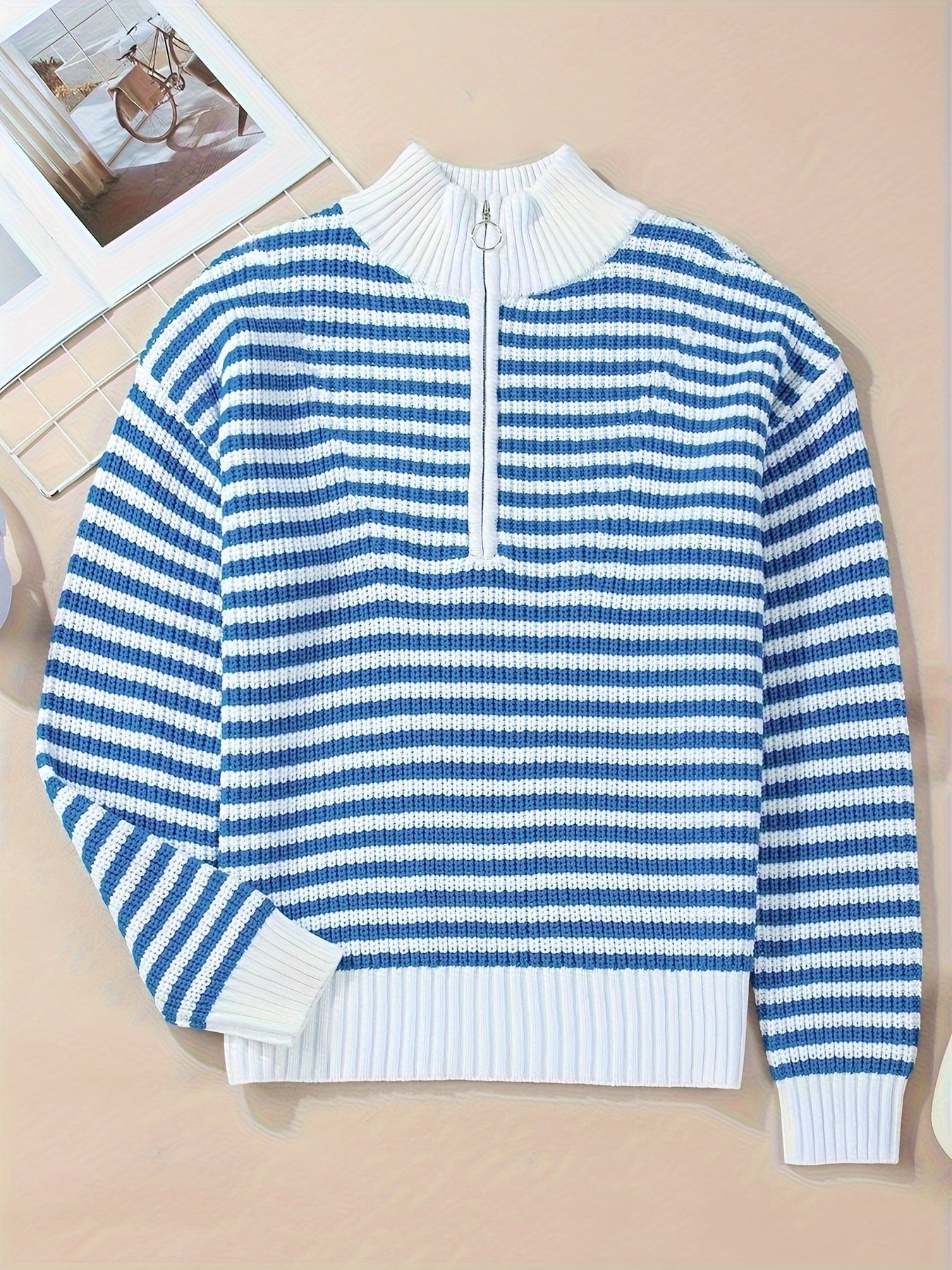 Celia | Striped Zipper Pullover Sweater