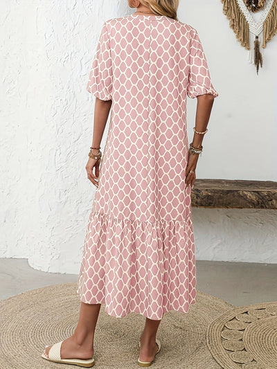 Hannah | Soft Pink Geometric Midi Dress