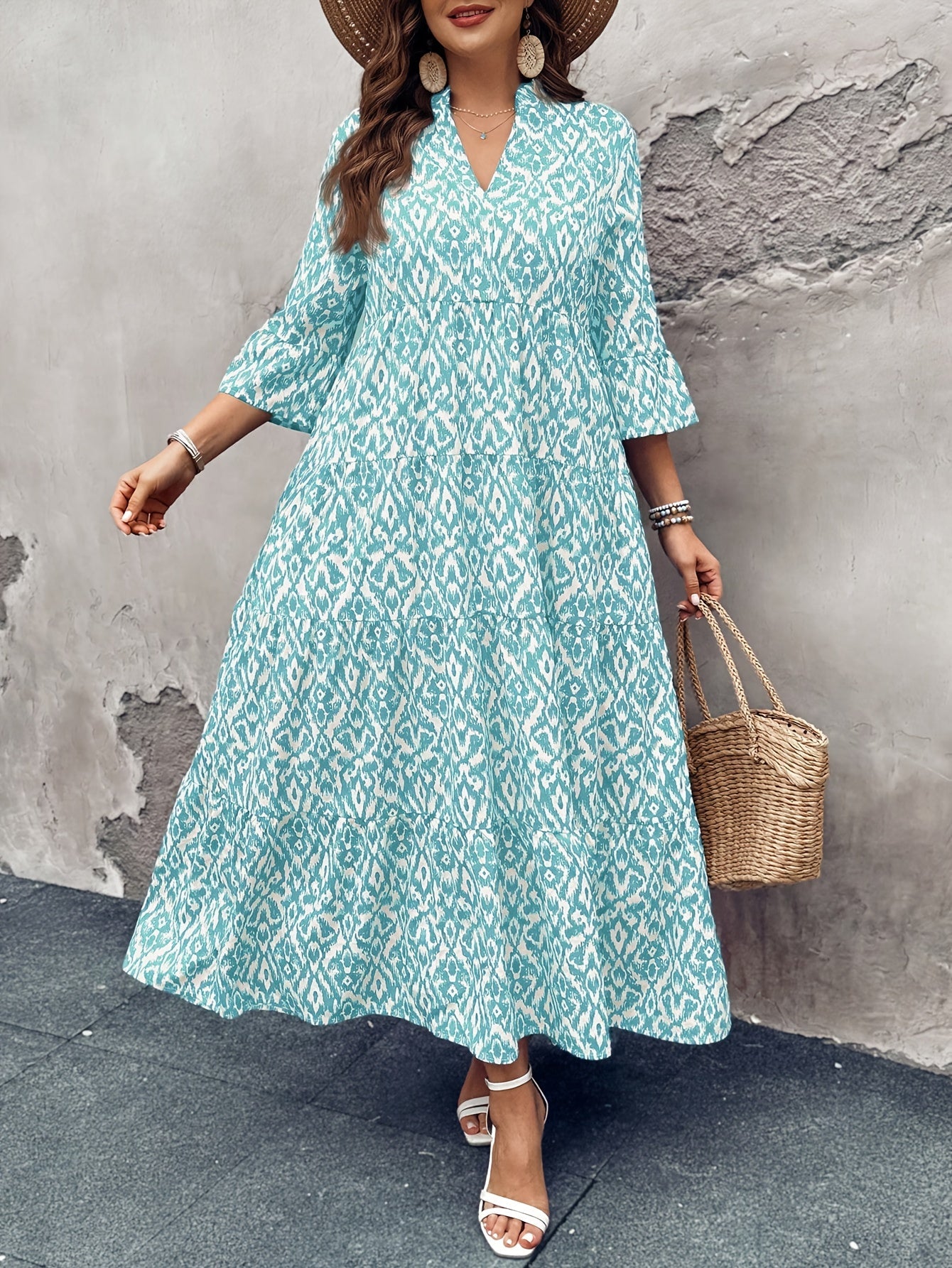 Ariana | Aqua Ikat Maxi Dress