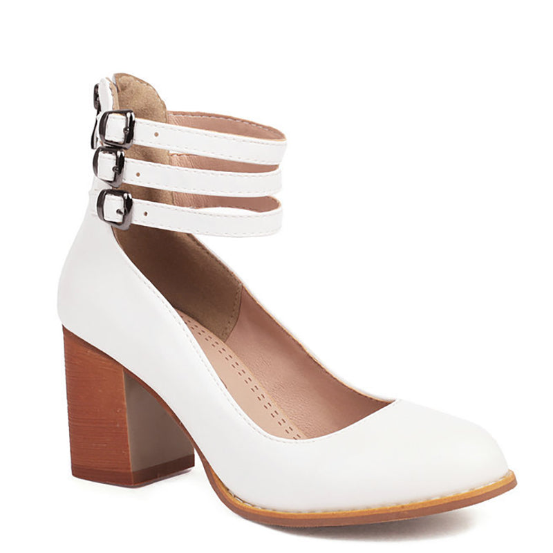 Clara | Smooth Ankle-Strap Sandals with Block Heel