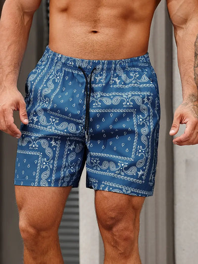 Men's Swim Shorts  – Relaxed Fit – Bandana Print – Mid-Thigh
