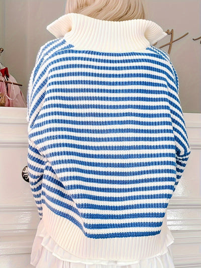 Celia | Striped Zipper Pullover Sweater