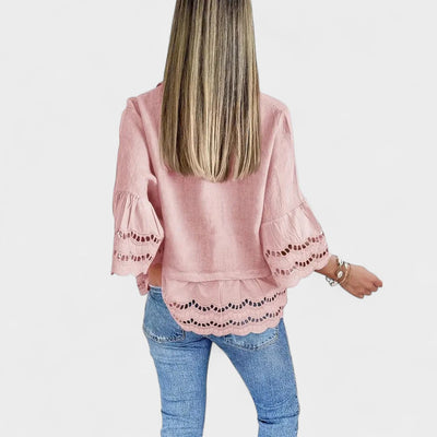 NORTHLINE STUDIO | LACE TRIM BUTTON BLOUSE