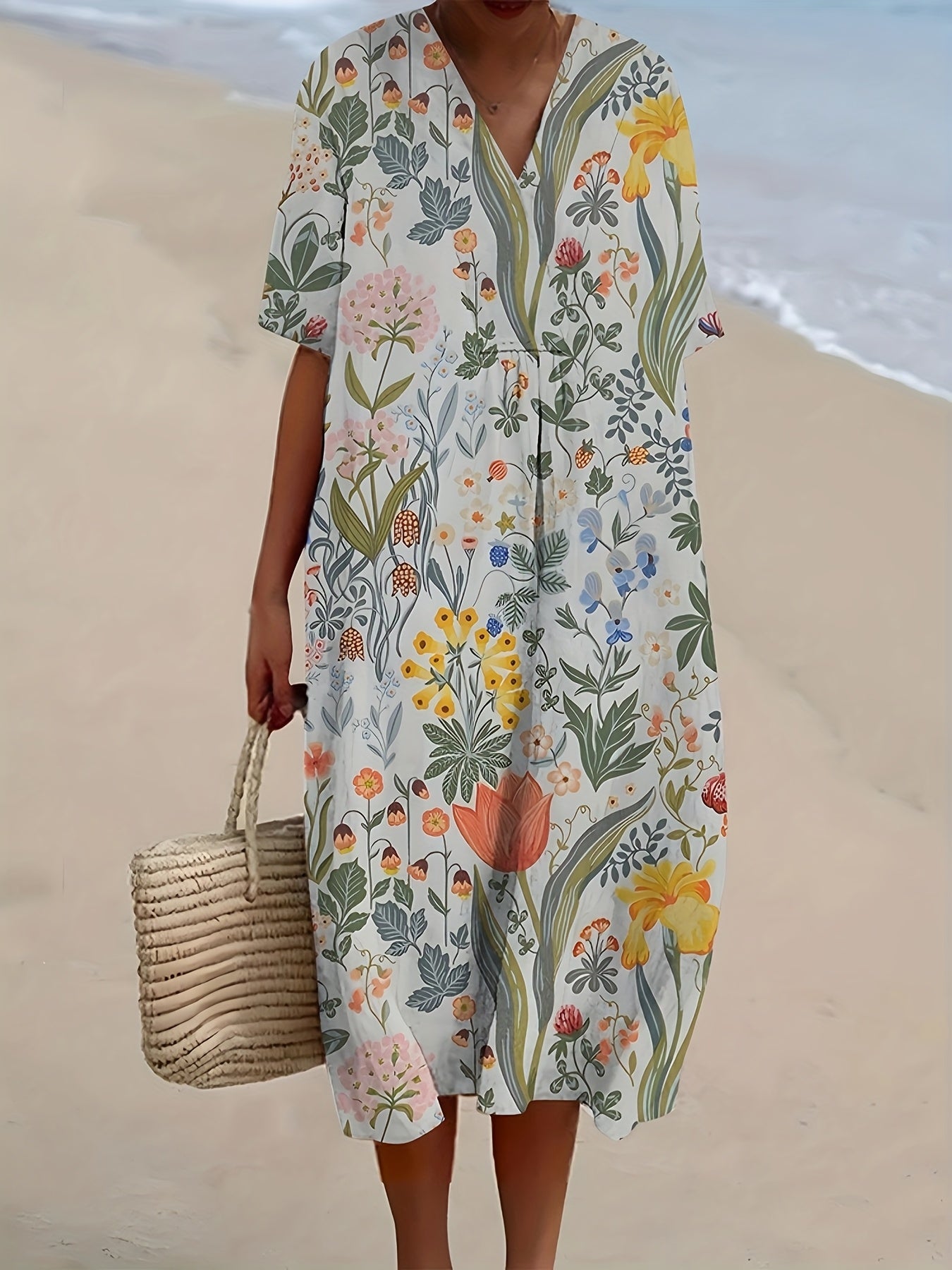 Luna | Wild Meadow V-Neck Midi Dress