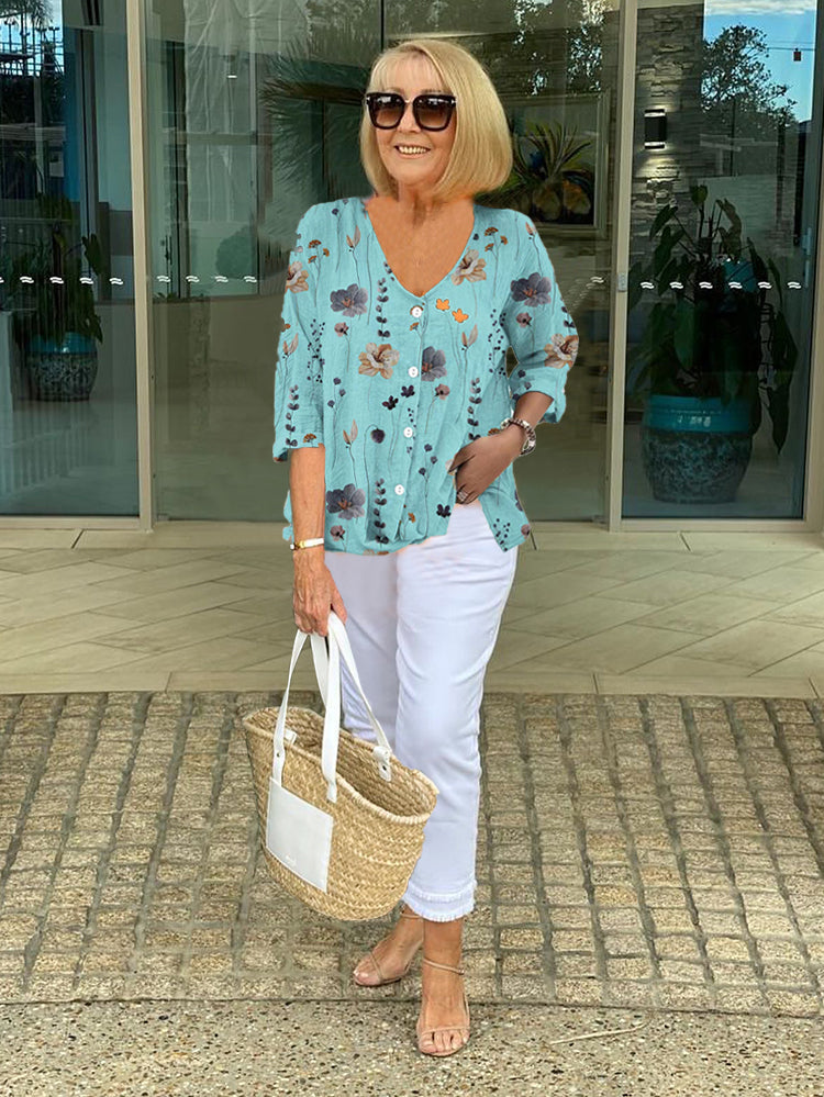 Nancy™ | Floral Blouse with Soft Drape