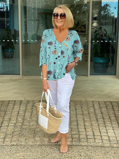 Nancy™ | Floral Blouse with Soft Drape